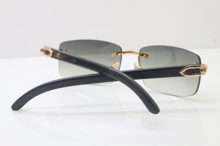 Cartier CT 8200757 Men famous brand Original Black Genuine Buffalo horn 8200758 Rimless Sunglasses