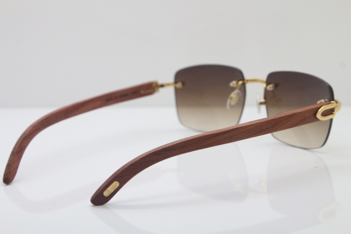 Cartier T8300816 Rimless Original Wood Sunglasses in Gold Brown Lens Hot