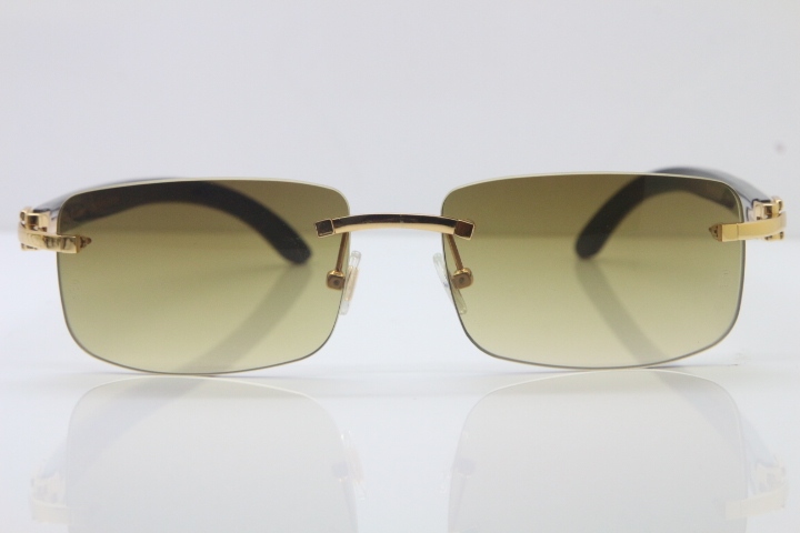 Hot Cartier CT 8200757 Rimless Sun Glasses Original White Inside Black Buffalo Horn Sunglasses 8200758 Gold Brown Lens