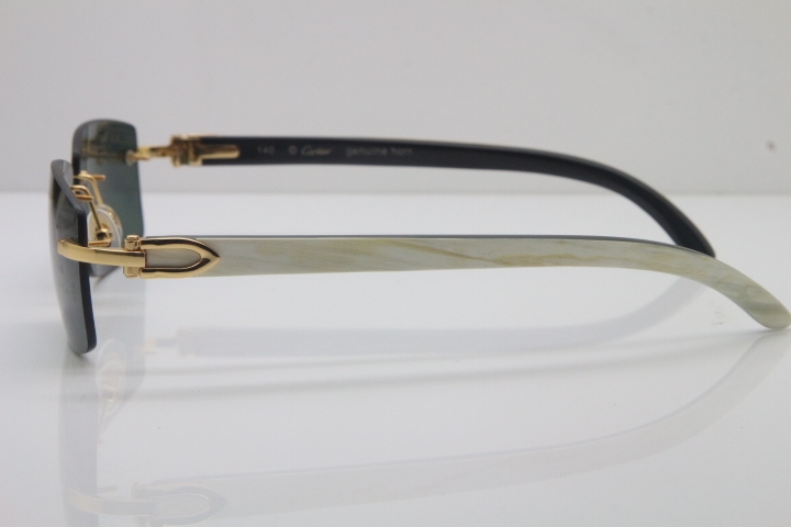 Hot Cartier CT 8200757 Rimless Sun Glasses Original White Inside Black Buffalo Horn Sunglasses 8200758 Gold Brown Lens