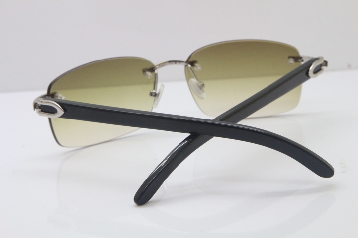 Hot Cartier CT 8200759 18K Gold Rimless Sun Glasses Black Buffalo Horn Sunglasses 8200760 Silver Brown Lens