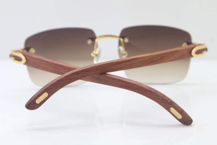 Cartier T8300816 Rimless Original Wood Sunglasses in Gold Brown Lens Hot