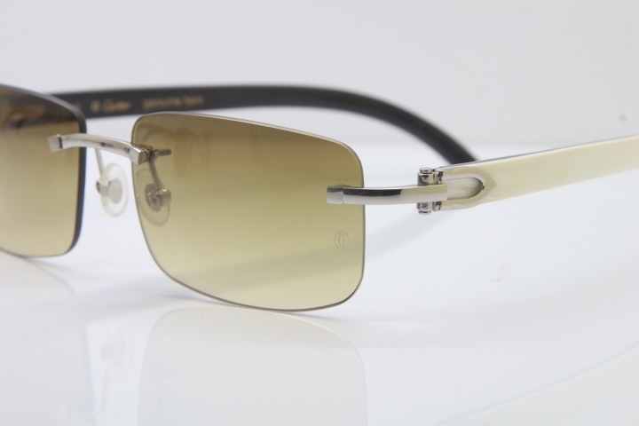 Hot Cartier CT 8200757 Rimless Sun Glasses Original White Inside Black Buffalo Horn Sunglasses 8200758 Gold Brown Lens