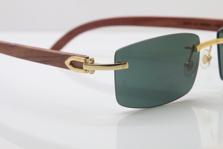 Hot Cartier CT 8200757 Rimless Wood Sunglasses 8200758 Silver Brown Lens