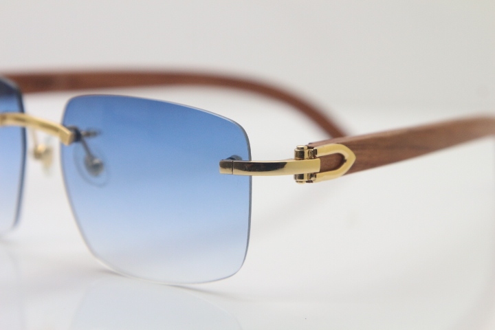 Cartier T8300816 Rimless Original Wood Sunglasses in Gold Brown Lens Hot