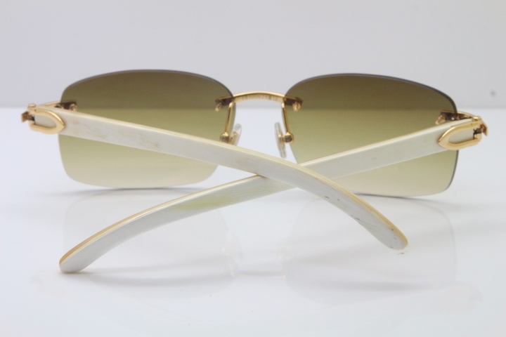 Wholesale Cartier CT 8200759 18K Gold Rimless Sun Glasses White Genuine Natural Sunglasses 8200760 Gold Brown Lens