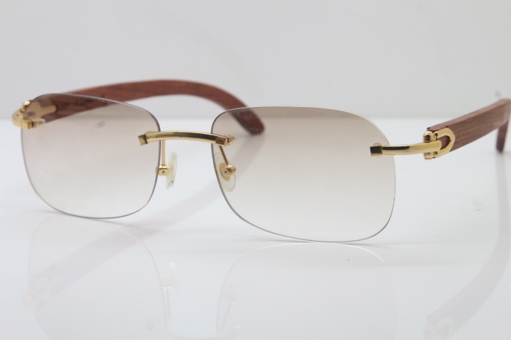 Wholesale High-end brand Carter T8100624 Original Wood Rimless 18K Gold Sunglasses in Silver Brown Lens