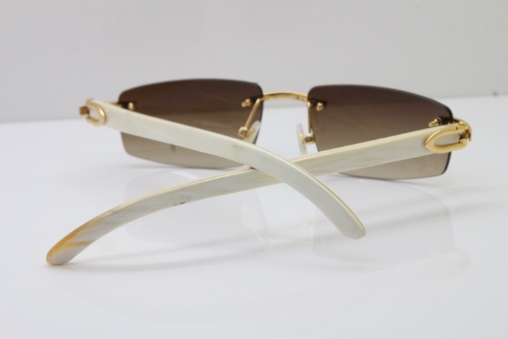 Wholesale High-end brand Carter T8100926 Rimless White Buffalo Horn Sunglasses in Gold Brown Lens Hot
