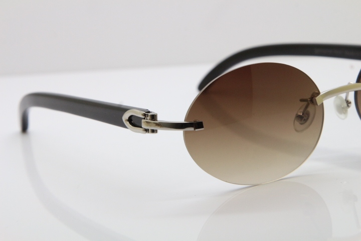 Wholesale High-end brand Carter Original T8307003 Rimless Black Buffalo Horn luxury brand Sunglasses in Gold Brown Lens