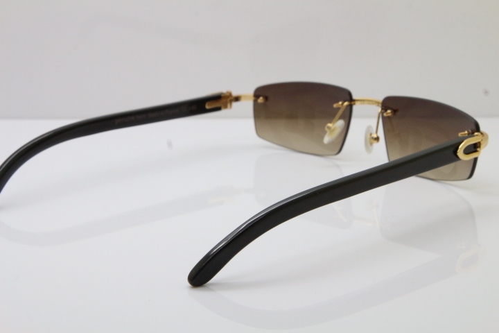 Wholesale High-end brand Carter T8100926 Rimless Black Buffalo Horn Sunglasses in Gold Brown Lens Hot