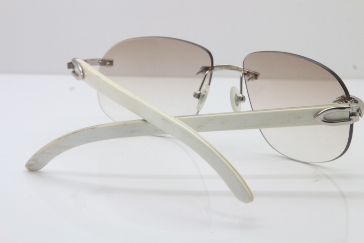 Wholesale High-end brand Cartier T8100928 Rimless Original White Buffalo Horn Sunglasses in 18K Gold Brown Lens Hot