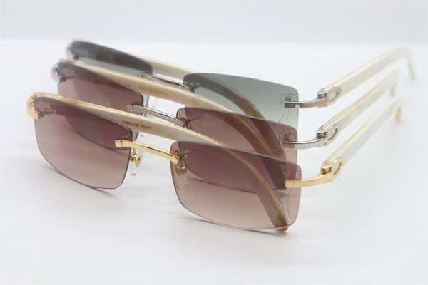 Wholesale High-end brand Cartier Rimless Original White Genuine horn CT3524012A Sunglasses in Gold Brown Lens Size:56 Hot