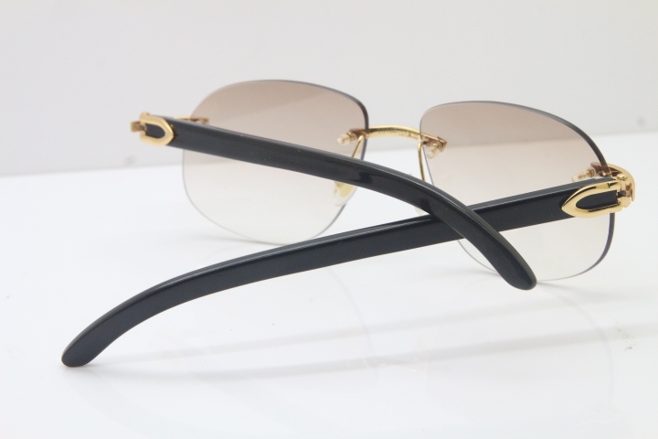 Wholesale High-end brand Cartier T8100928 Rimless Original Black Buffalo Horn Sunglasses in 18K Gold Brown Lens Hot