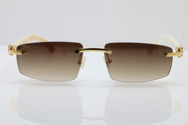 Wholesale High-end brand Carter T8100926 Rimless White Buffalo Horn Sunglasses in Gold Brown Lens Hot