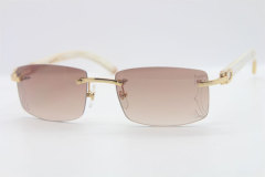 Wholesale High-end brand Cartier Rimless Original White Genuine horn CT3524012A Sunglasses in Gold Brown Lens Size:56 Hot