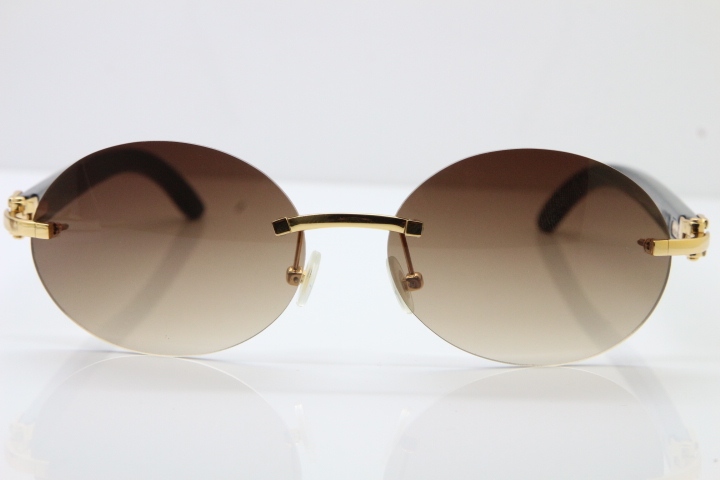 Wholesale High-end brand Carter Original T8307003 Rimless Black Buffalo Horn luxury brand Sunglasses in Gold Brown Lens