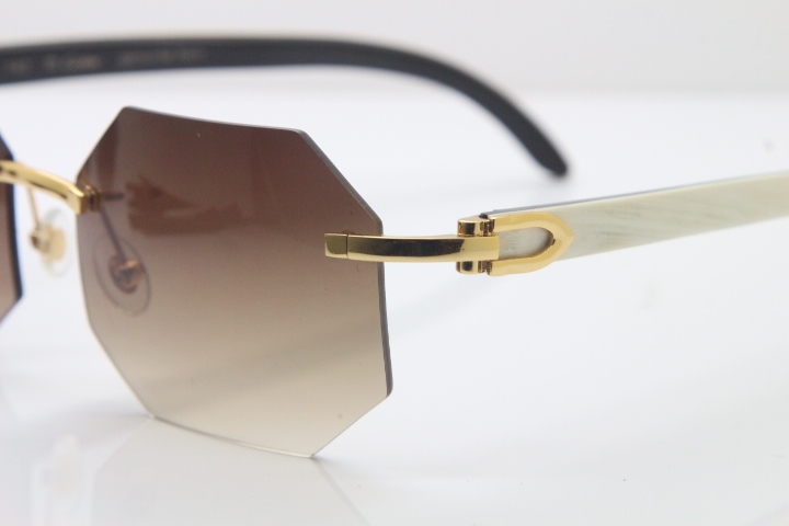 Wholesale High-end brand Carter T8307002 Original Rimless Black White Buffalo Horn Sunglasses in Gold Brown Lens Hot