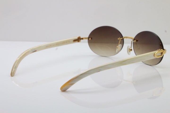 Wholesale High-end brand Carter T8307003 Rimless Original White Buffalo Horn luxury brand Sunglasses in Gold Brown Lens