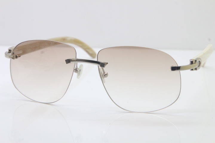 Wholesale High-end brand Cartier T8100928 Rimless Original White Buffalo Horn Sunglasses in 18K Gold Brown Lens Hot