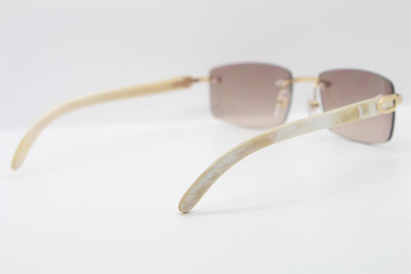 Wholesale High-end brand Cartier Rimless Original White Genuine horn CT3524012A Sunglasses in Gold Brown Lens Size:56 Hot