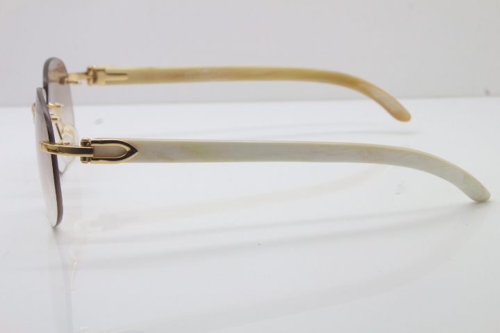 Wholesale High-end brand Cartier T8100928 Rimless Original White Buffalo Horn Sunglasses in 18K Gold Brown Lens Hot