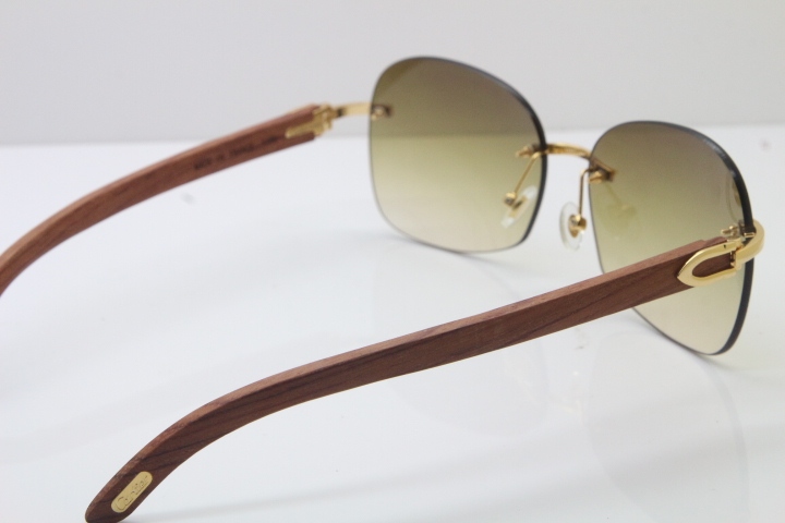 Wholesale High-end brand Carter T8100907 Original Rimless Carved Wood Trimming Lens T8100908 Sunglasses In Gold Brown Lens