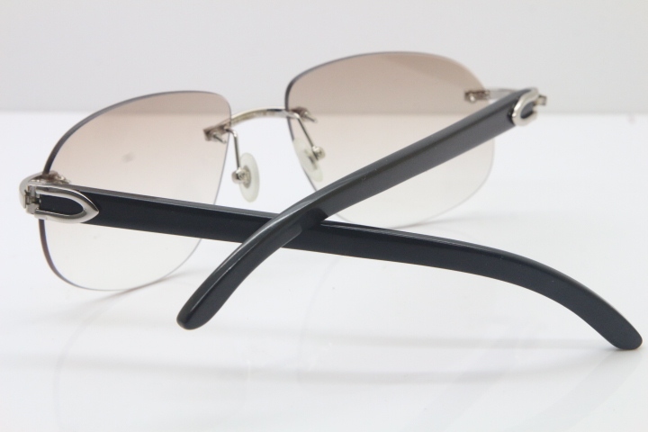 Wholesale High-end brand Cartier T8100928 Rimless Original Black Buffalo Horn Sunglasses in 18K Gold Brown Lens Hot