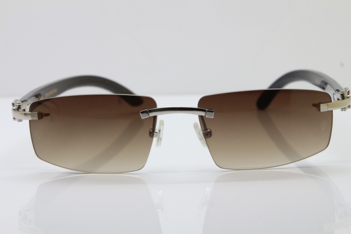 Wholesale High-end brand Carter T8100926 Rimless Black Mix White Buffalo Horn Sunglasses in Gold Brown Lens Hot