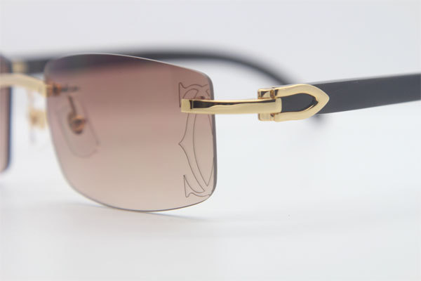 Cartier Rimless Original Black Buffalo Horn 3524012A Sunglasses In Gold Brown Lens Size：56 Hot