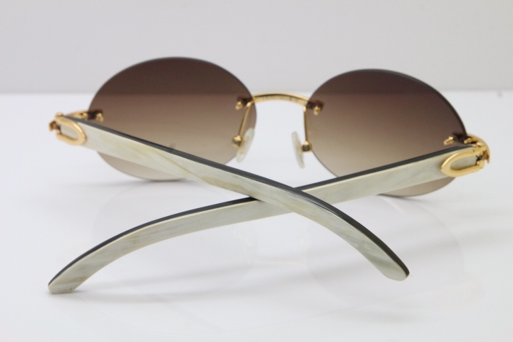 Wholesale High-end brand Carter Original T8307003 Rimless Black Mix White Buffalo Horn luxury brand Sunglasses in Gold Brown Lens