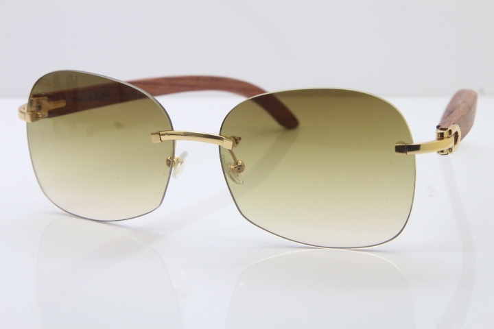 Wholesale High-end brand Carter T8100907 Original Rimless Carved Wood Trimming Lens T8100908 Sunglasses In Gold Brown Lens