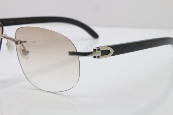 Wholesale High-end brand Cartier T8100928 Rimless Original Black Buffalo Horn Sunglasses in 18K Gold Brown Lens Hot