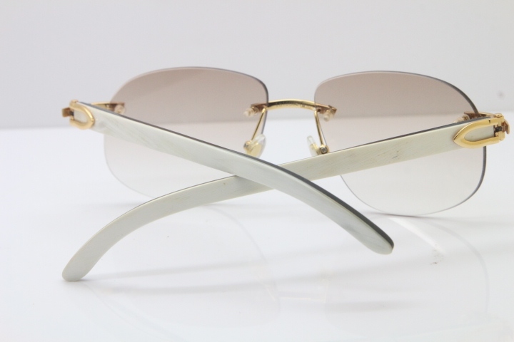 Wholesale High-end brand Cartier T8100928 Rimless Black Mix White Buffalo Horn Sunglasses in Gold Brown Lens Hot