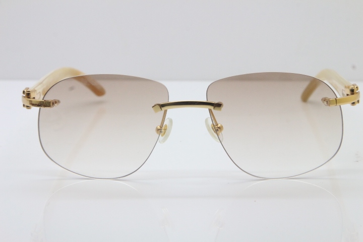 Wholesale High-end brand Cartier T8100928 Rimless Original White Buffalo Horn Sunglasses in 18K Gold Brown Lens Hot