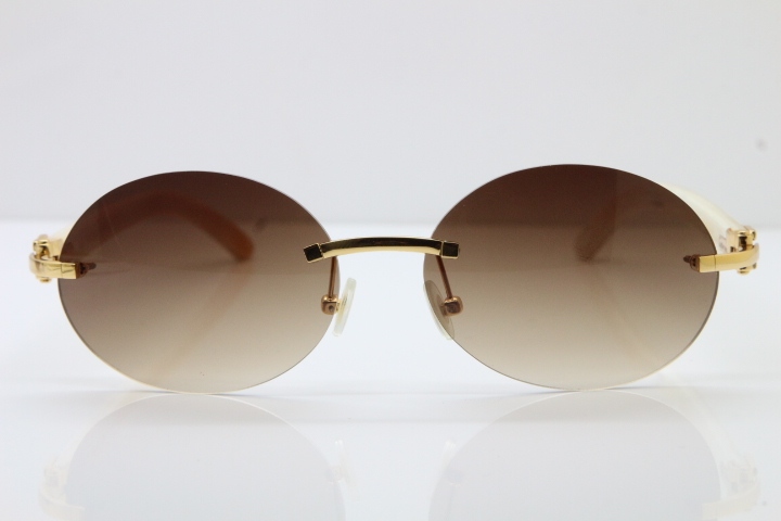 Wholesale High-end brand Carter T8307003 Rimless Original White Buffalo Horn luxury brand Sunglasses in Gold Brown Lens