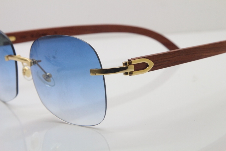 Wholesale High-end brand Carter T8100907 Original Rimless Carved Wood Trimming Lens T8100908 Sunglasses In Gold Brown Lens