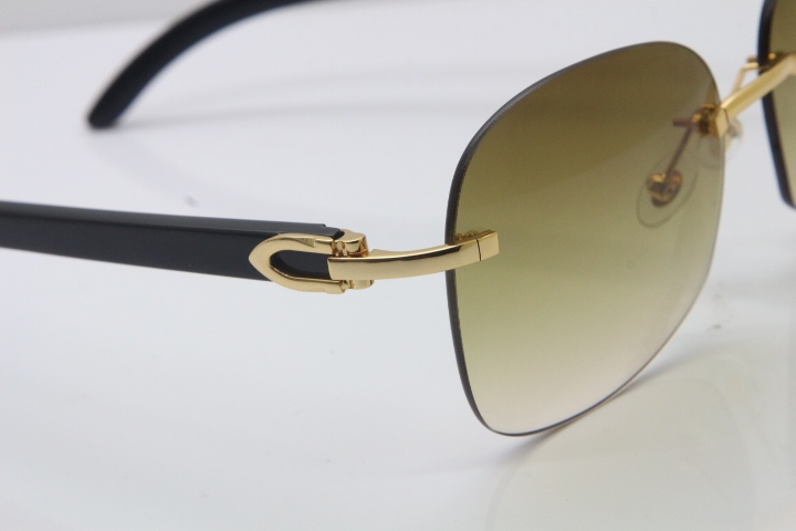 Wholesale High-end brand Carter T8100907 Rimless Original Black Buffalo Horn Sunglasses In Gold Brown Lens