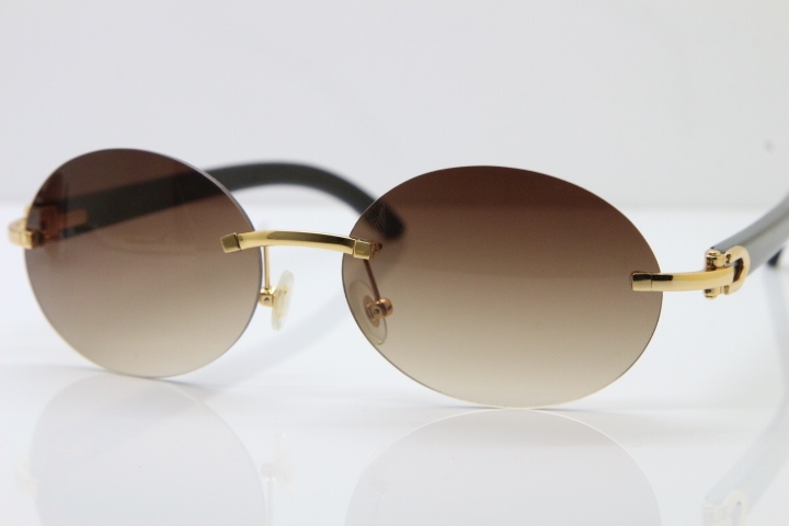 Wholesale High-end brand Carter Original T8307003 Rimless Black Buffalo Horn luxury brand Sunglasses in Gold Brown Lens