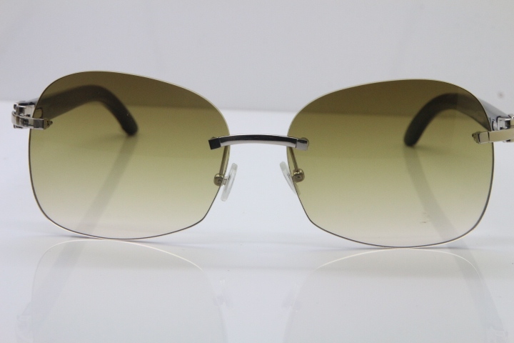 Wholesale High-end brand Carter T8100907 Rimless Original Black Buffalo Horn Sunglasses In Gold Brown Lens