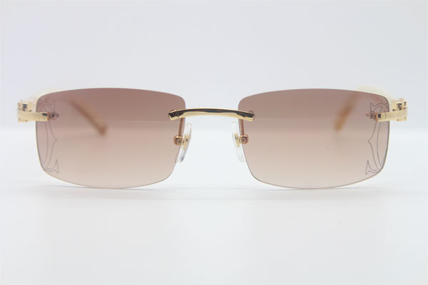 Wholesale High-end brand Cartier Rimless Original White Genuine horn CT3524012A Sunglasses in Gold Brown Lens Size:56 Hot