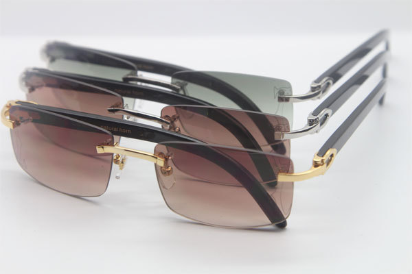 Cartier Rimless Original Black Buffalo Horn 3524012A Sunglasses In Gold Brown Lens Size：56 Hot