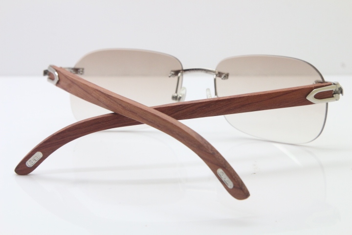 Wholesale High-end brand Carter T8100624 Original Wood Rimless 18K Gold Sunglasses in Silver Brown Lens