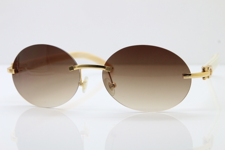 Wholesale High-end brand Carter T8307003 Rimless Original White Buffalo Horn luxury brand Sunglasses in Gold Brown Lens