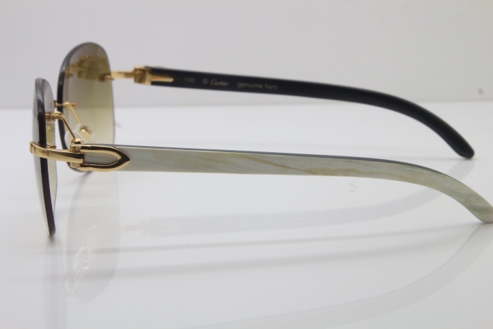 Wholesale High-end brand Carter T8100907 Original Rimless White Inside Black Buffalo Horn Sunglasses In Gold Brown Lens Hot