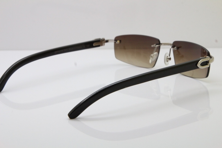 Wholesale High-end brand Carter T8100926 Rimless Black Buffalo Horn Sunglasses in Gold Brown Lens Hot