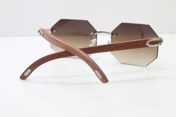 Rimless Hardware Wholesale High-end brand Carter T8307002 Original Rimless Wood Sunglasses in Gold Brown Lens Hot