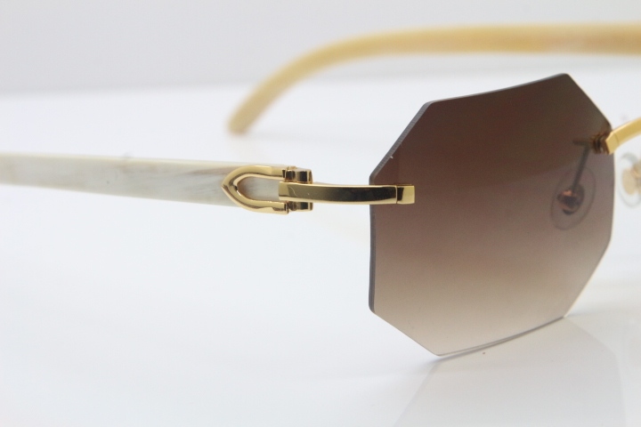 Wholesale High-end brand Carter T8307002 Original Rimless White Genuine Natural Horn Sunglasses in Gold Brown Lens Hot