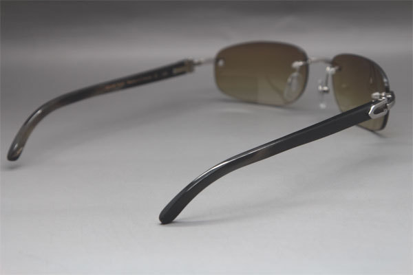 Wholesale High-end brand Cartier Rimless Original Black Buffalo Horn 3524011 Sunglasses In Gold Brown Lens