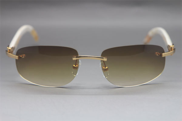 Wholesale High-end brand Cartier Original Rimless White Genuine horn 3524011 Sunglasses In Gold Brown Lens