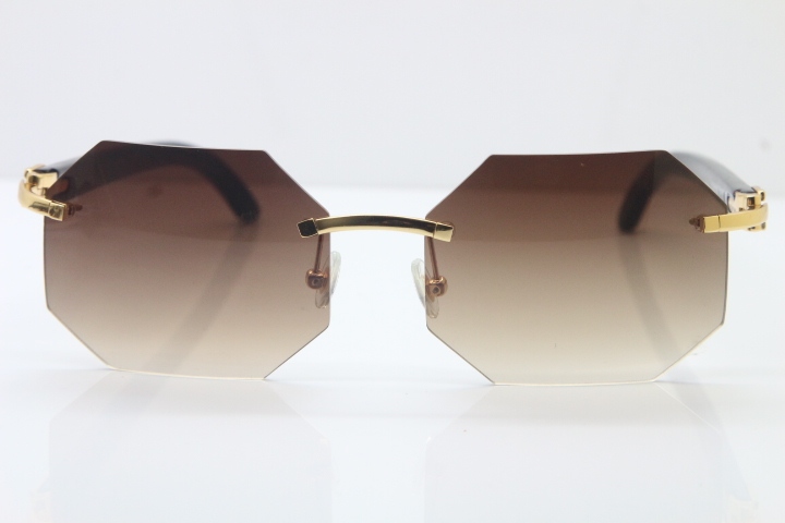 Wholesale High-end brand Carter T8307002 Original Rimless Black  Buffalo Horn Sunglasses in Gold Brown Lens Hot